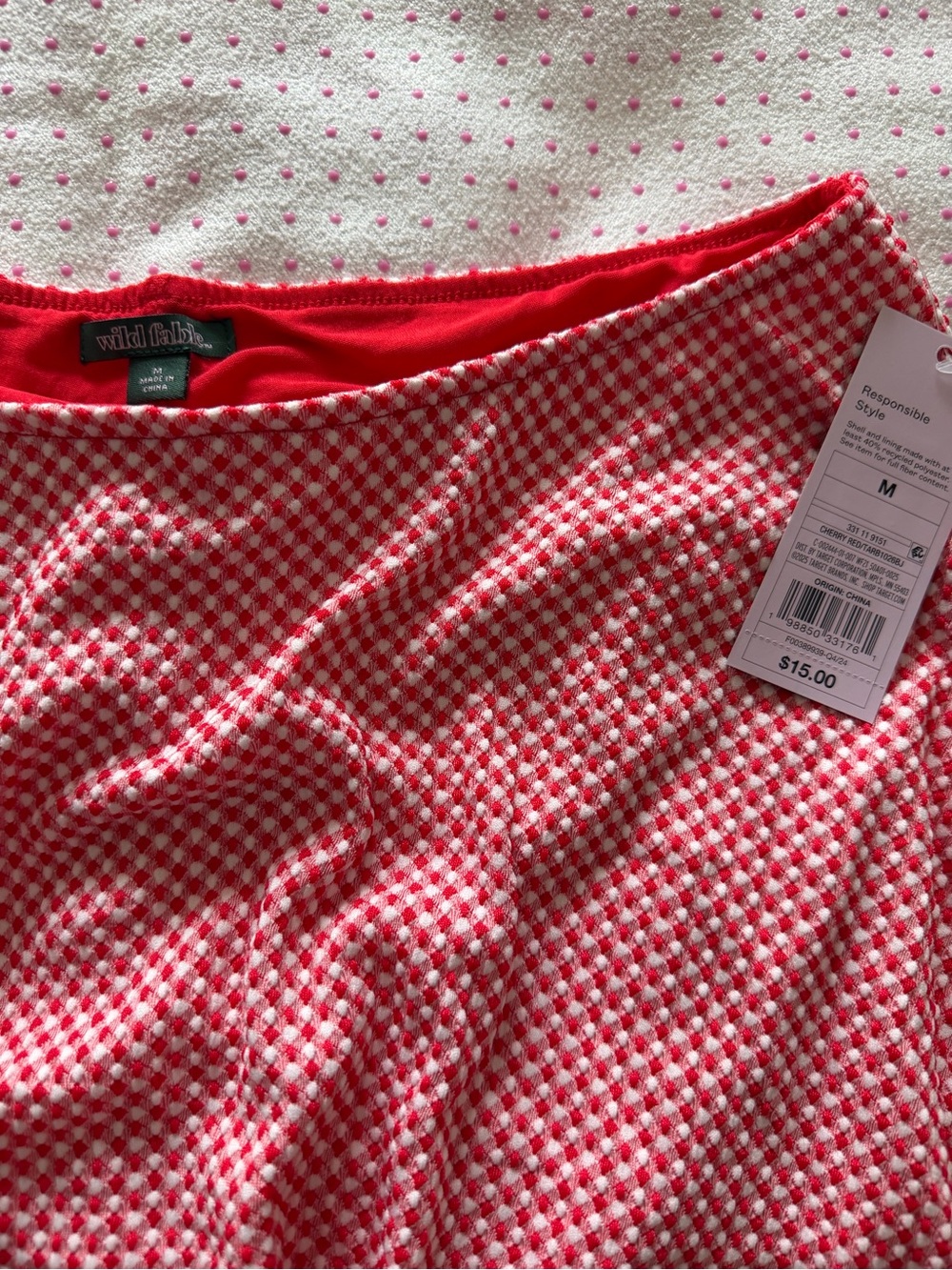 NWT - M - wild fable Red & White Gingham Mini Skirt with shorts